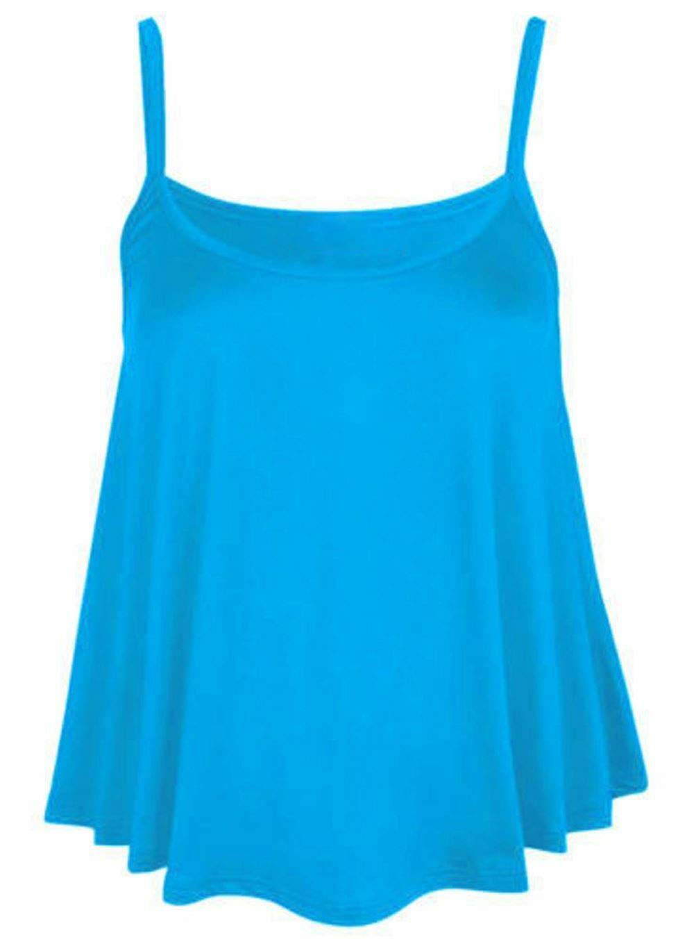 Womens Ladies Camisole Cami Plain Strappy Swing Vest Top Flared Sleeveless Plus Size (Turquoise, UK 24-26)