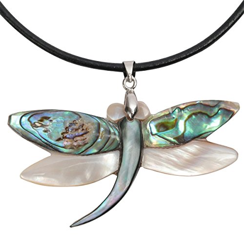 YACQ Abalone Shell Pendant Necklace for Women Black Leather Cord 18