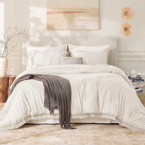 Image of Andency Twin Comforter Set Beige, 2 Pieces Boho Tassel Kids Comforter Sets for Boys Girls Teens, Soft All Season Bedding Comforter Set (66x90In Comforter & 1 Pillowcase)