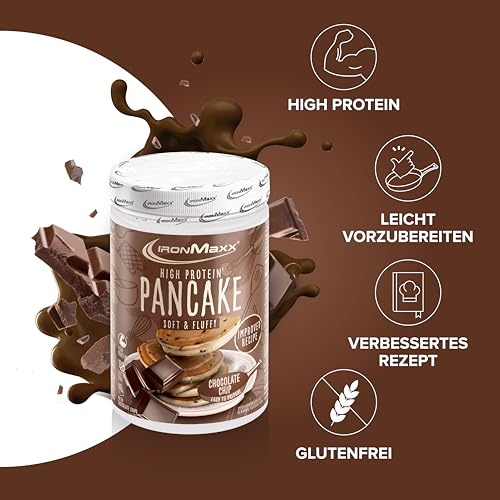 IronMaxx High Protein Pancake Mix, Chocolate Chip 450 g Beutel, proteinreiche Backmischung für Pancakes, einfache Zubereitung und gut für Sportler