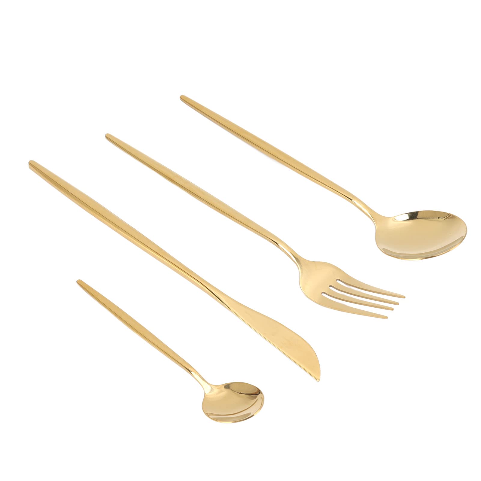 Focket Juego de Cubiertos Dorados, 24 Piezas de Acero Inoxidable Apto para Lavavajillas, Juego de Cubiertos de Oro Pulido con Espejo, de Dorados con 6 Cuchillos, 6 Tenedores, 12 Cucharas para el