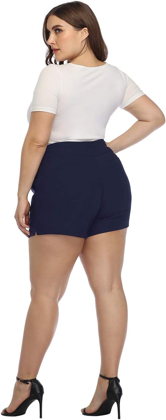 HDE Women's Plus Size Chino Shorts High Waisted 4" Inseam Summer Casual Shorts - Image 5