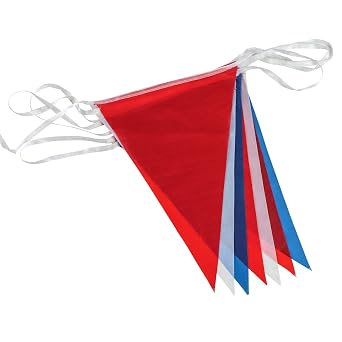 Bunting Flags Double Sided Polyester Fabric Bunting Decorations 10 Meter 20 Flags, Red White Blue Union Jack Bunting Banners for Wedding, Birthday, Rainbow, Garden Party Decorations Indoor & Outdoor
