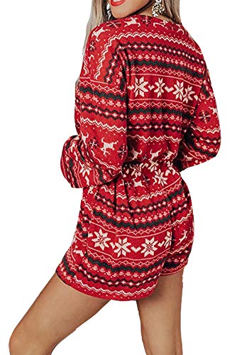 Artfish Women Fleece Pajama Set Christmas Snowflake Soft Lounge Sleepwear Pjs Shorts Tops (Red,S) #TOP1