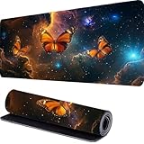 Alfombrilla Ratón XXL 900 x 400 x 3mm Mariposa Alfombrilla Escritorio, Cielo estrellado Mouse Pad Gaming, Mouse Mat Grande, Antideslizante Desk Pad, Ordenador Alfombra Raton, Seguimiento Preciso...