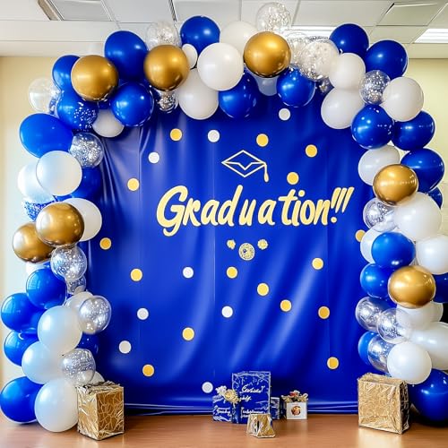 Image of RUBFAC Royal Blue Balloons 129pcs Different Sizes 18 12 10 5 Inch, Blue Balloon Arch Kit Garland for Graduation Birthday Party Baby Shower Baseball Nautical Retirement Bachelorette Party Decoration