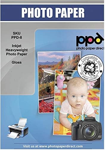 PPD 100 Sheets Inkjet High Gloss Photo Paper 8.5x11 64lbs 240gsm 10.9mil Letter Size Heavyweight Instant Dry and Water-Resistant (PPD-8-100)