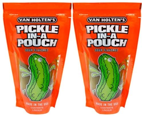 Pickle in a Pouch 2 Pack Sour – Ready-to-Eat Sour Pickle Snacks, Juicy Crunchy Whole Pickles, Low Calorie, Keto Friendly, Mess-Free Portable Snack Packs