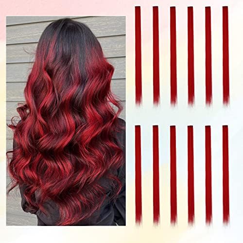 Coloured Hair Extensions for Kids Women, BARSDAR 12 PCS Colored Clip in Hair Extensions Rainbow Party Highlights Synthetic Hairpieces 21 inch Sky Blue Extensions with Rubber Bands