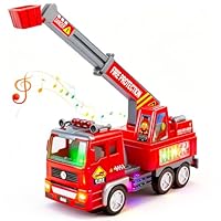 Electric Fire Engine Truck Toys for 2 3 4 5 6 Year Old Boys Girls Kids Birthday Gifts, Toddlers Boys Toys| Bump Go Firetrucks with Stunning 4D Lights & Sounds & Extending Ladder