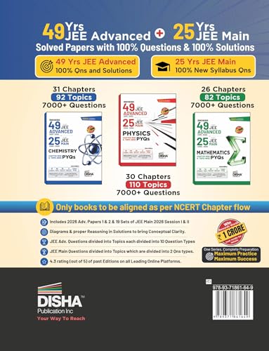 Image of Disha Errorless 49 Years JEE Advanced (1978 - 2026) & 25 Year JEE Main (2002 - 2026) CHEMISTRY Chapter-wise & Topic-wise PYQs Book 22nd Edition | Solved Papers Question Bank in NCERT Flow for JEE 2026