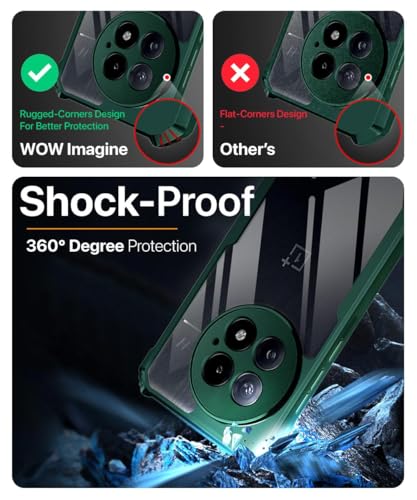 Image of WOW IMAGINE Shock Proof Clear Protective Back Case for 1+ OnePlus 13 - AirEDGE Technology | 360 Degree Camera Protection | Transparent Hybrid Back Case Mobile Cover - Green