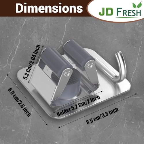 Image of JD FRESH 1 Pcs Stainless Steel Mop & Broom Holder Wall Mount with Hook /No Drill Anti Slip Sticky Waterproof Self-Adhesive Broom Hanger Stand Organizer for Kitchen, Garden, Bathroom, Garage (Grey)