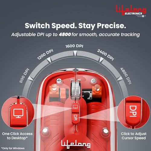 Image of Lifelong Electronics CursorClix Transparent Rechargeable Mouse | Battery Display | Tri-Wireless (2 Bluetooth + 1 USB Receiver) | RGB Light | 4800 DPI | Silent | for PC, Laptop, MacBook, Gaming & Work