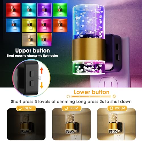 Image of L LOHAS LED Night Light,Dimmable Night Lights Plug into Wall with Remote Control, RGB Color Changing, Dusk to Dawn Sensor, Acrylic Bubble Nightlight for Bathroom