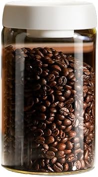 42OZ Airtight Coffee Bean Canister, Clear Glass Coffee Container with One-Way CO2 Valve Lid Vacuum Food Storage Jars for Coffee Bean, Sugar, Tea, Nuts, Grain White