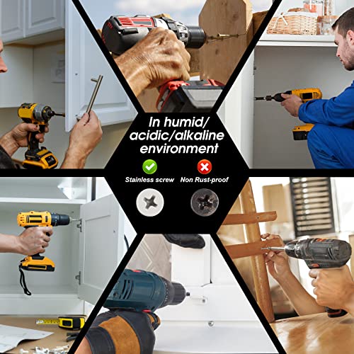 Image of White Head 100 PCS #14X1-1 /2(1.5 inch) Stainless Steel Phillips Flat Head Wood Screws,Stainless Steel 18-8 A2(304) Screw,Home Screw Kit by QISHENG