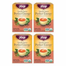 Yogi Tea Vanilla Spice Perfect Energy - 16 Bags per Pack 4 Packs - Organic Vanilla Energy Tea - Focus Tea - Includes Green Tea, Black Tea, Ashwagandha, L-Theanine & More