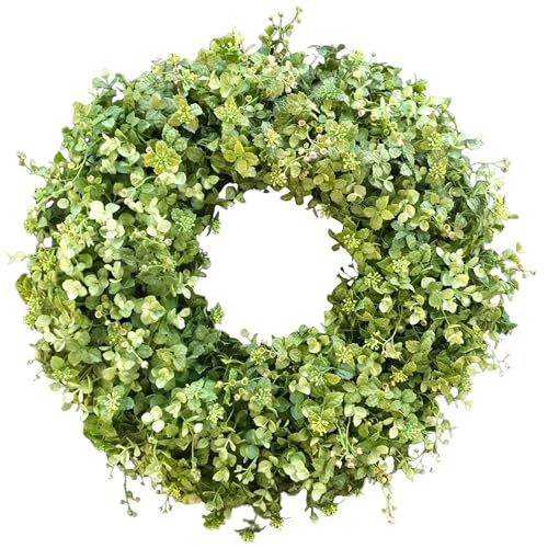 Year Round Boxwood and Eucalyptus Wreath for Front Door, Spring Summer Everyday Greenery Farmhouse Porch Decor
