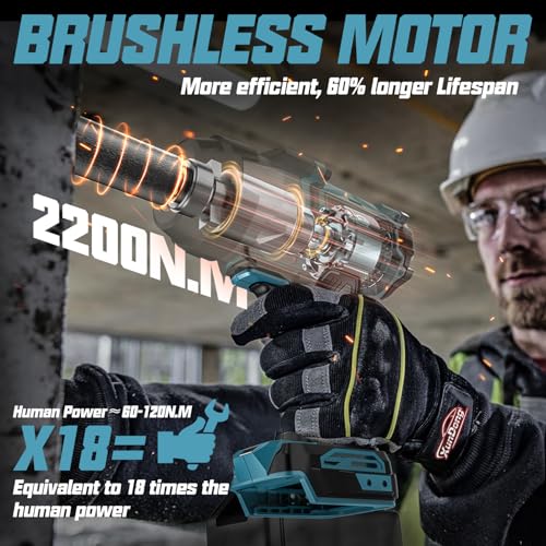 Image of Cordless Impact Wrench 1 /2 inch Compatible with Makita 18V Battery, 1600Ft-lbs(2200N.m) High Torque Impact Gun Heavy Duty, Brushless Electric Power Impact Driver with 4 Speed Modes & LED Work Light