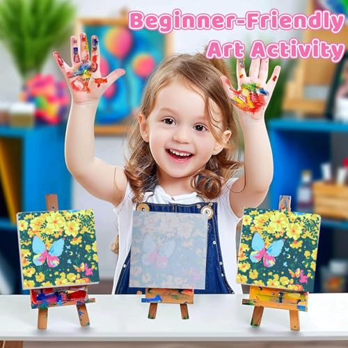 Image of HASTHIP DIY Paint by Numbers Kit for Adults & Kids, Butterfly Flower Blossom Landscape Painting on Canvas, Beginner-Friendly Acrylic Painting Set with Brushes & Numbered Pigments, 20x20cm