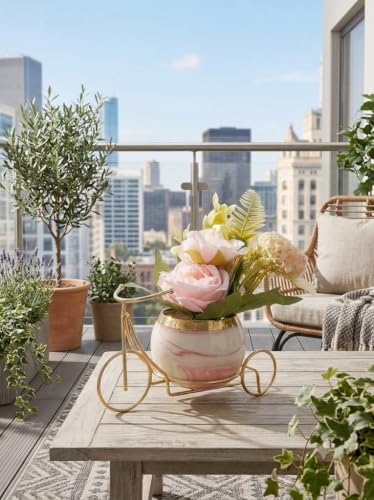 Image of Artificial Flower Arrangement with Golden Bicycle Stand