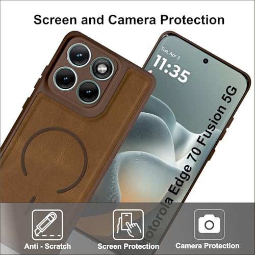 Image of SBMS Back Cover for Motorola Edge 70 Fusion 5G | Ultra Slim Soft Rubberised Hard Case | Oil Feel Soft Leather Back | Mag-Safe Design (Mag-Safe Not Support) | Camera Protection Edge 70 Fusion (Brown)