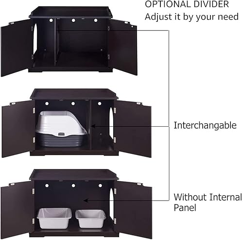 Miniatura 4 de unipaws  Banco de almacenamiento y orinal para gatos, cubierta de caja de arena con estructura de madera resistente, almacenamiento amplio, fácil de