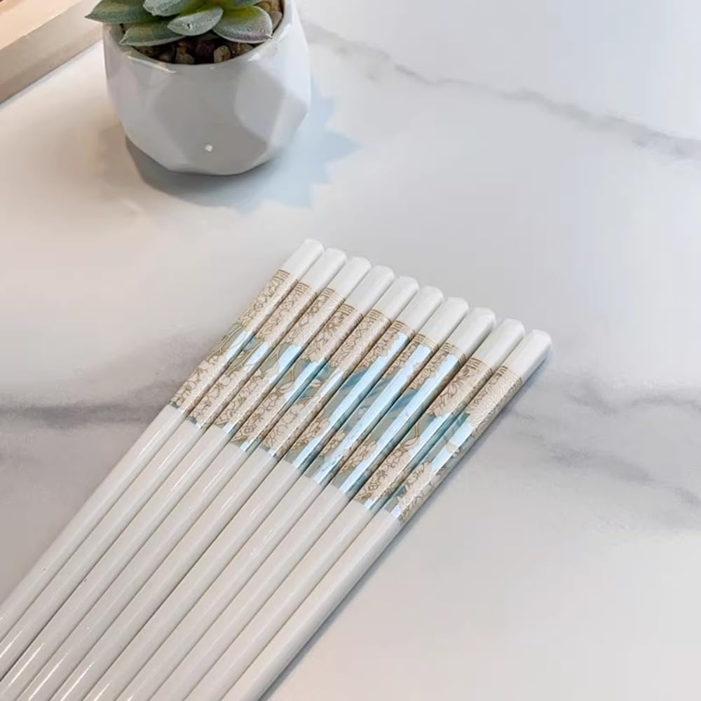 Lot de 10 paires de baguettes en céramique antidérapantes, haut de gamme, résistantes, adaptées à un usage domestique, style chinois, blanc