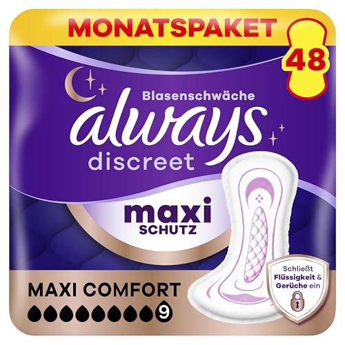 Always Discreet Inkontinenz-Einlagen Maxi Comfort Tag Und Nacht Für Frauen Saugstärke 9 48 Stück Extra Sicher Bei Blasenschwäche Geruchskontrolle