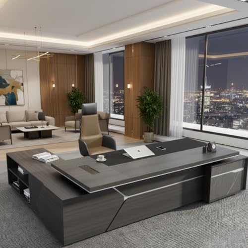 Image of Lakdi The Furniture Co Luxury Modern Executive Director Table with Side Storage, Cable Management, Premium Wood Finish - Corporate Office Desk - LDL-770