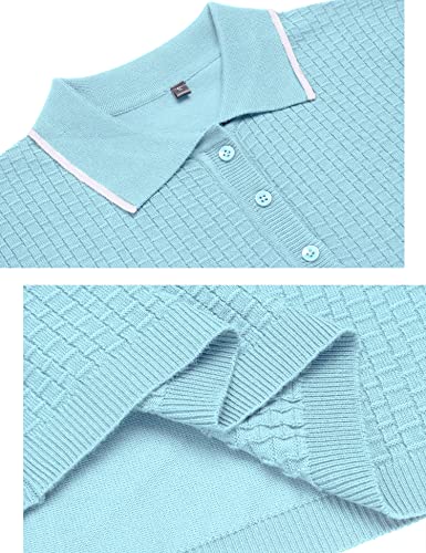 Urru Men's Polo Shirt Casual Knit Short Sleeve Polo T Shirt Slim Fit Shirts Blue L #TOP5
