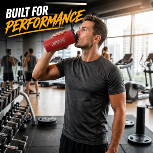 Image of AGIS Steel Shaker Stainless Steel 700ml Leakproof Shaker Bottle with Measurement Marking, Perfect for Fitness Enthusiast & Athletes, Ideal for Mixing Protein Shakes & Pre-Workout Formula (Red)
