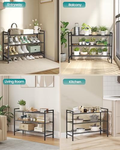 Image of SONGMICS Metal Shoe Rack, Free Standing Shoe Organizer for Entryway Closet Garage Small Spaces, Heavy-Duty Slim Steel Storage Shelf, 3-Tier, Fits 12-16 Pairs, Black ULMR043BP01