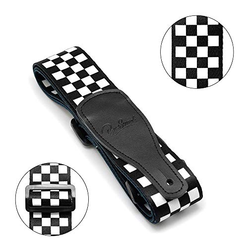 Jinlop Sangle de guitare en damier Noir/blanc pour guitare acoustique/électrique et basse 2 cm de large - Les Beatles, Paul McCartney, John Lennon, RIngo Starr, George Harrison Jinlop Sangle de guitare en damier Noir/blanc pour guitare acoustique/électrique et basse 2 cm de large – Image 3