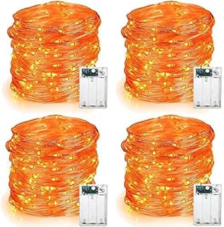PhilzOps Halloween Orange Fairy Lights, 4 Pack 19.68ft 60 LED Autumn Decor String Lights Battery Micro Silver Wire Fall Firefly Lights Indoor for Thanksgiving Garden Wedding Birthday Party Christmas