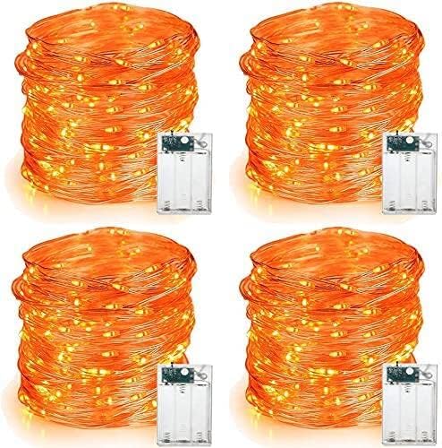 PhilzOps Halloween Orange Fairy Lights, 4 Pack 19.68ft 60 LED Autumn Decor String Lights Battery Micro Silver Wire Fall Firefly Lights Indoor for Thanksgiving Garden Wedding Birthday Party Christmas