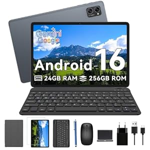 TABWEE Android 16 Tablet mit Tastatur und Eingabestift – 24 GB + 256 GB (4 TB TF), Octo-Core, Gemini AI, Tablet 10 Zoll, Widevine L1, 5000 mAh, 8 MP + 5 MP, GPS, Face ID
