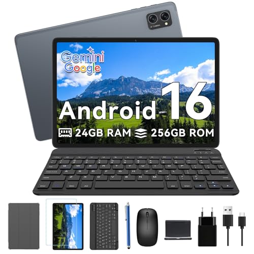 TABWEE T20 Android 16 Tablet mit Tastatur und Eingabestift – 24 GB + 256 GB (4 TB TF), Octo-Core, Gemini AI 3.1 Pro, Tablet 10 Zoll, Widevine L1, 5000 mAh, 8 MP + 5 MP, GPS, Face ID
