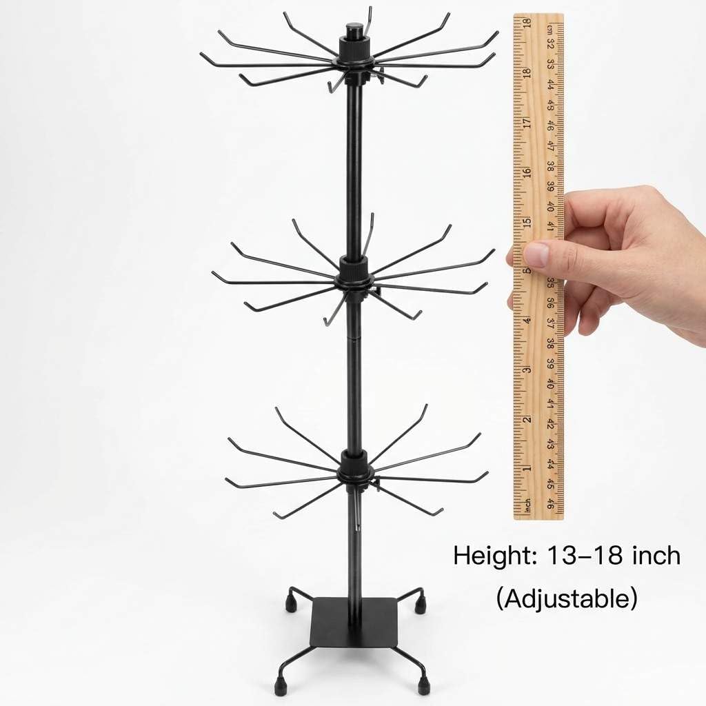 QWORK 3-Tier Rotating Metal Jewelry Display Stand – 2 Sets Adjustable Tabletop Holder for Necklace, Earring & Key Ring - Image 2
