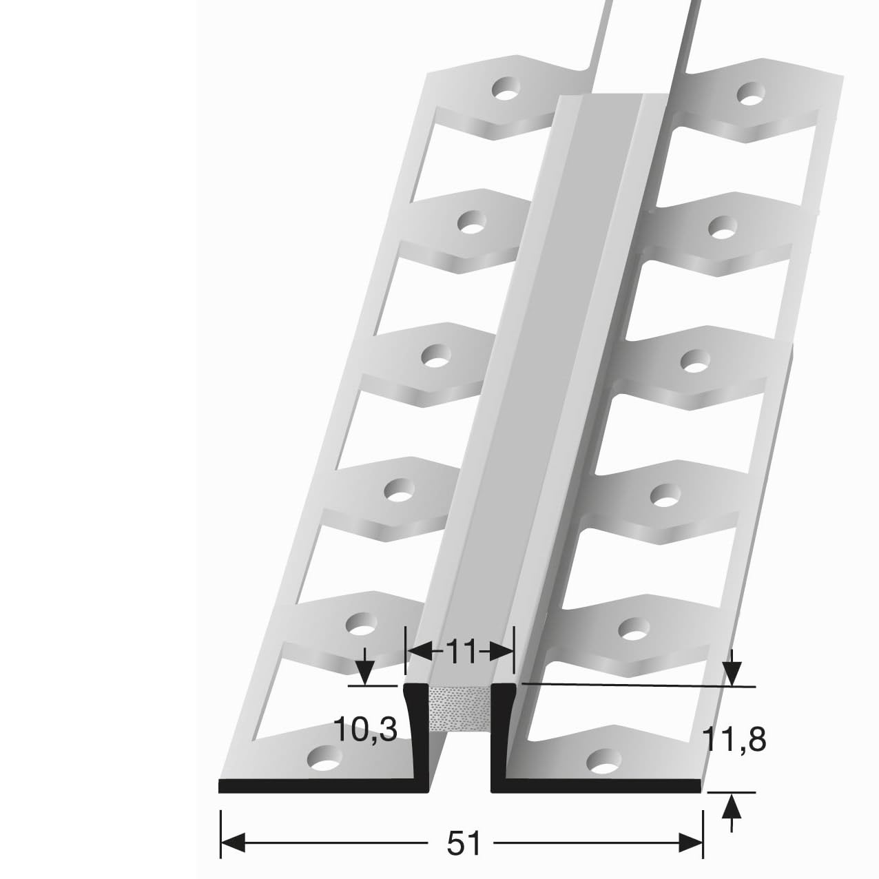 Fliesenprofil 11.8 x 51 x 2500 mm Einfasshöhe 10.3 mm Dehnungsfugenprofil Edelstahl Geschlossen Gestanzt Metallprofil Edelstahl glänzend Küberit