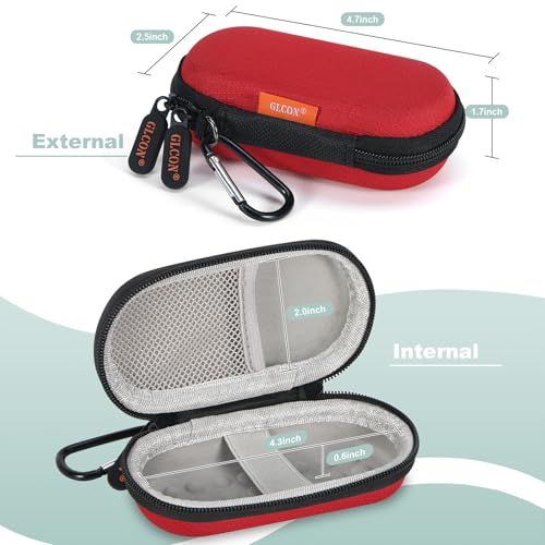 Image of Red Mini Portable Case for Kardiamobile EKG Heart Monitor, Hearing Aids, In Ear Monitor - Small IEM Carrying Case Hard Earbud Pouch for Wired Earbuds, Earpods, Earplug, Keychain, Coin, Cable