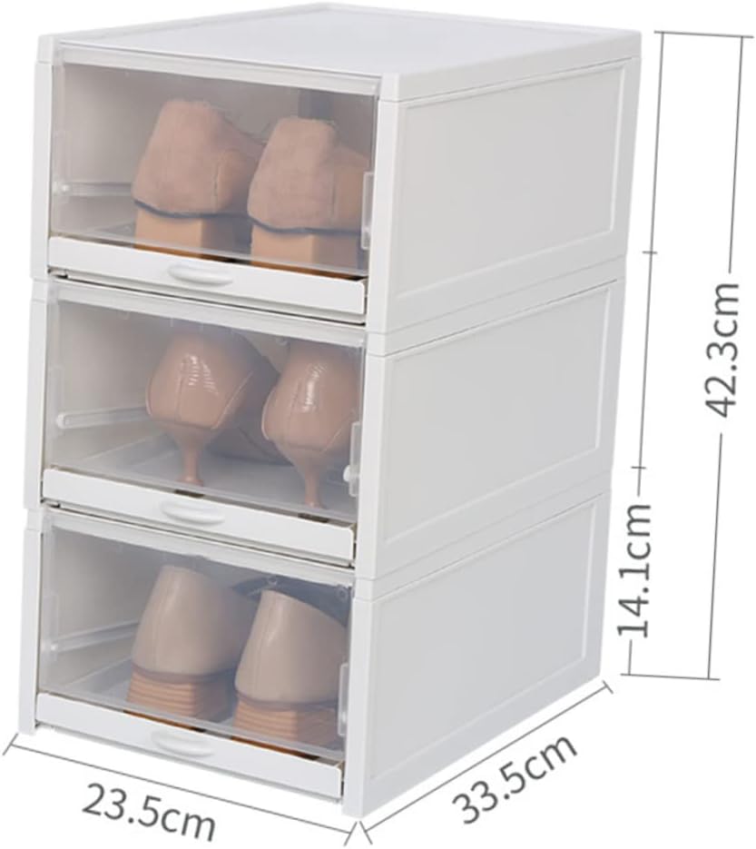 3pcs Transparent Plastic Shoe Storage Box Stackable Organizer for Women Drawer Type Design Protection for Spaces and Closets Grey