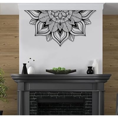 Resama Large Metal Mandala Wall Decor, Unique Lotus Flower Wall Art, Suitable for Office and Home Indoor and Outdoor Decoration (Black, 150x75cm/ 59''x29.5