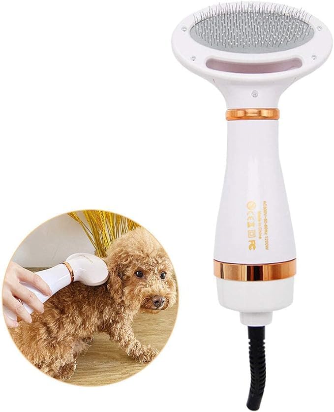 GODARM Yesimona Pet hair dryer silent 2 heating settings and portable dog dryer professional home grooming furry dryer wide gap sliding brush suitable for long curly hair and cats and dogs (Round)