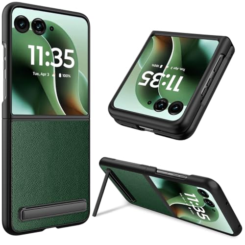 Coque Motorola Razr Ultra 2025 NINKI en cuir vert avec béquille
