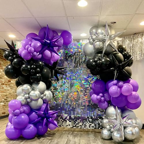 Image of Purple and Black Balloons, 60 Packs 12 Inch Dark Purple Light Purple Black Balloons with Metallic Silver Confetti Latex Balloons for Graduations Halloween Girls Women Birthday Wedding Party Decoration