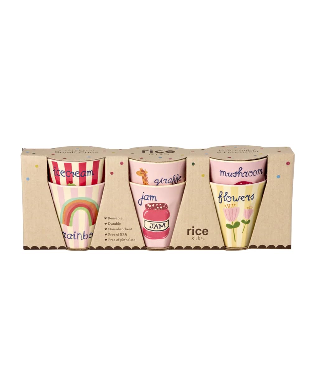 Rice Melamin Kinderbecher Set (6 Stück) klein – Pink, ABC Motiv, BPA-frei
