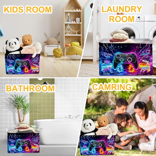 Image of Gamer Console Storage Box, Foldable Waterproof Toy and Clothes Storage Box, Portable Fabric Storage Box for Nursery, Games Room, Gamer Decor Basket for Boys and Girls, Storage Boxes for Books, Gifts