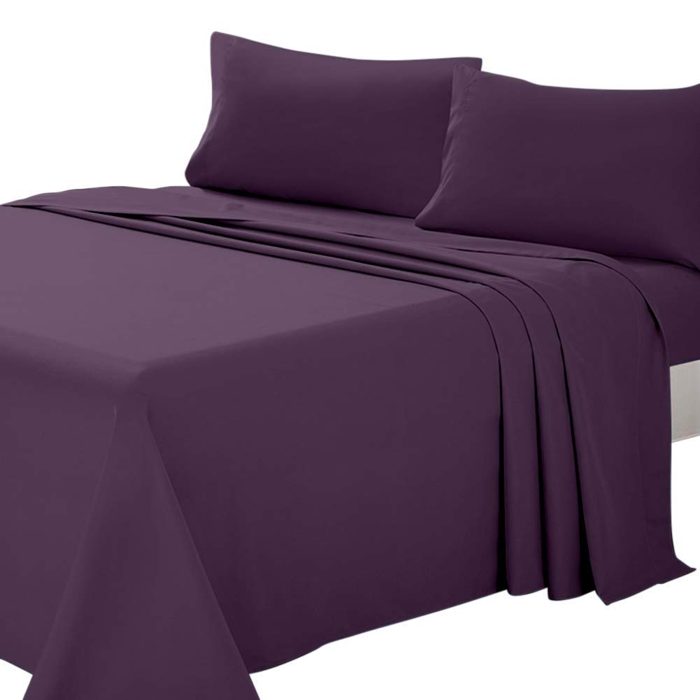 Parure de lit 5 pièces en coton bio violet aubergine avec housse de couette